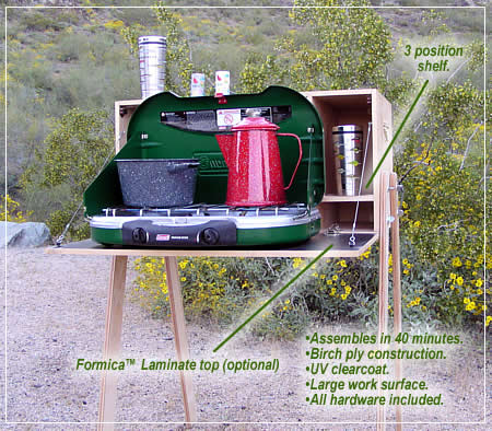 Classic chuck kitchen setup with camping gear.
